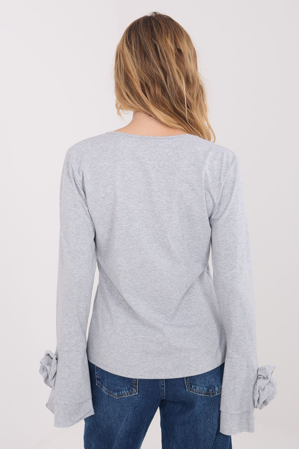 Italy Moda Grey Bodycon V-Neck Blouse - view 3