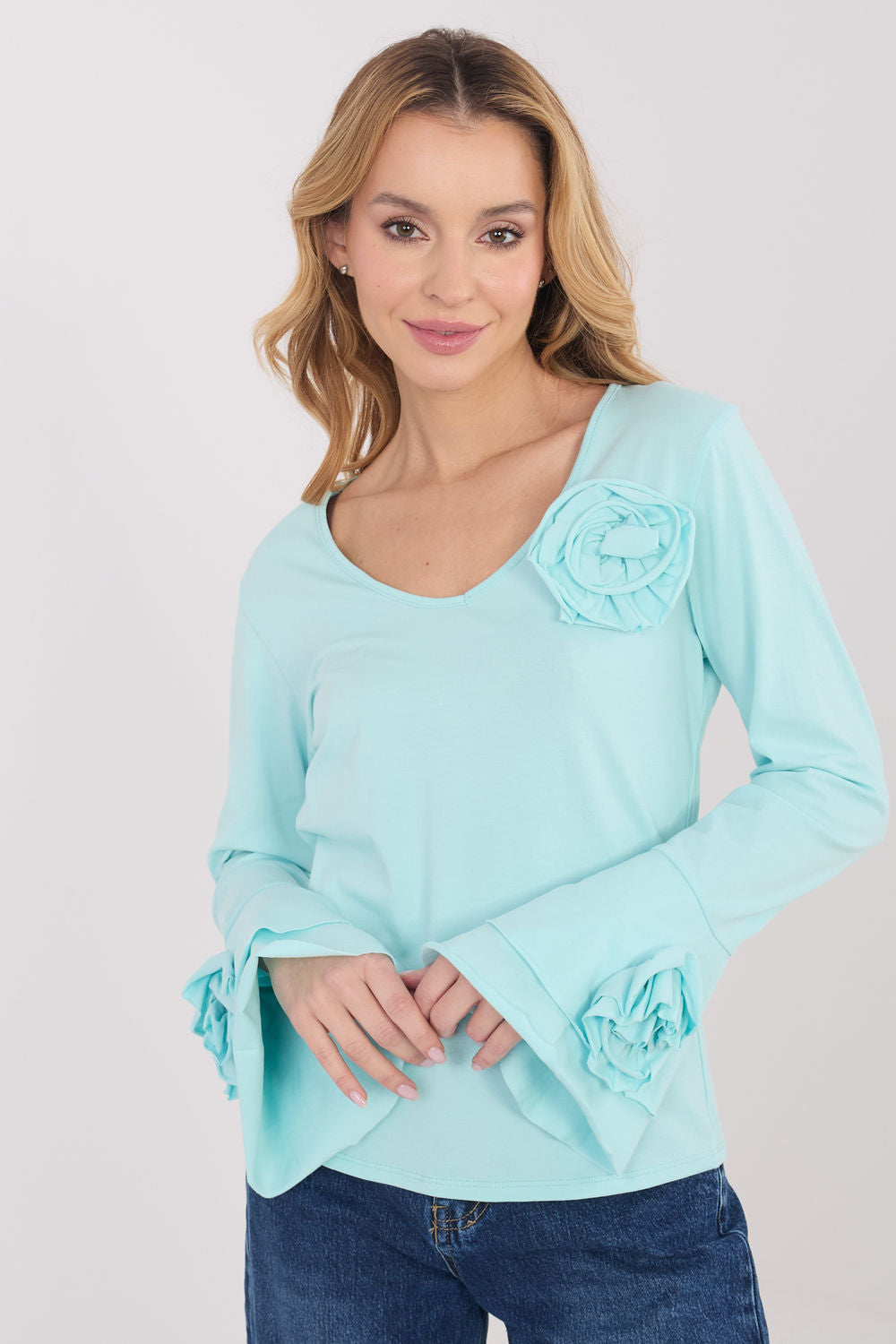Italy Moda Mint Bodycon V-Neck Blouse