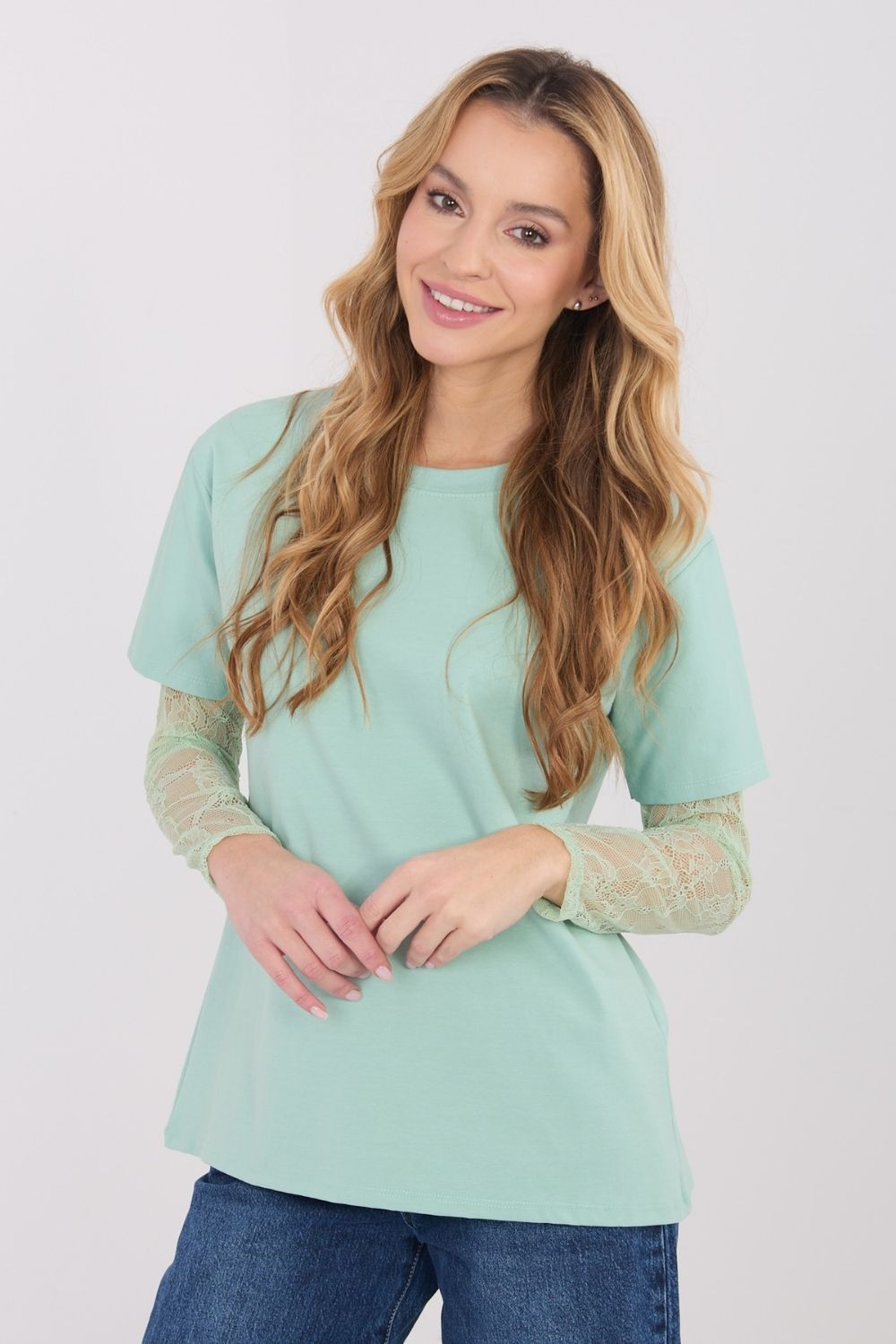 Italy Moda Pistachio Lace Cotton Blouse - view 4