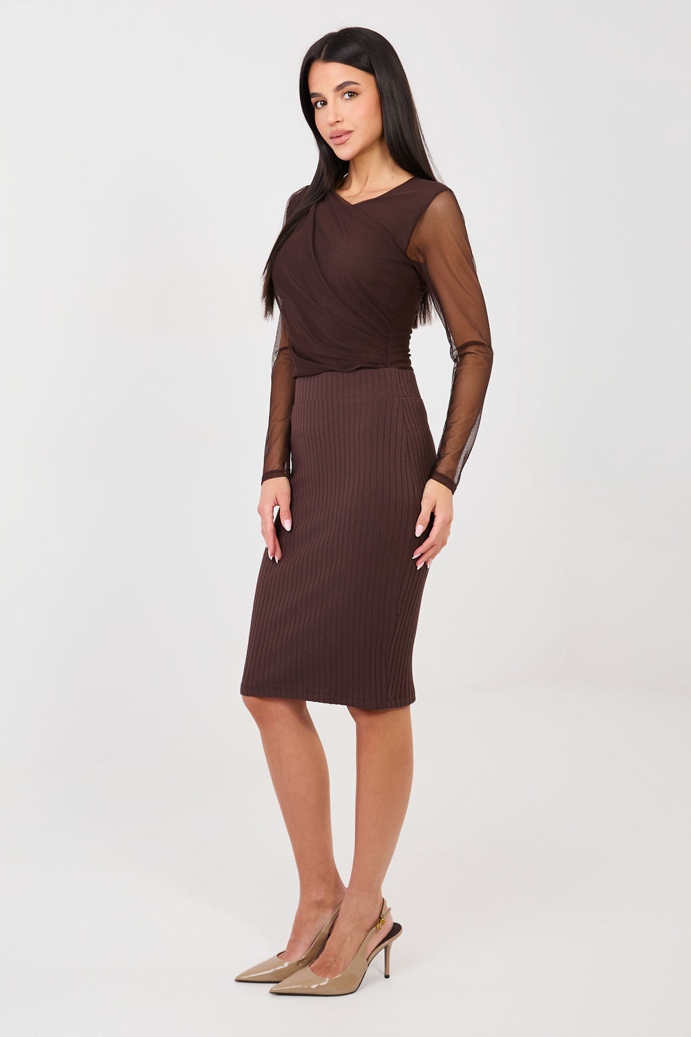 Rue Paris Dark Brown Midi Cotton Skirt - view 3