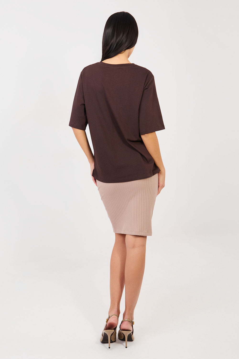 Rue Paris Dark Beige Midi Cotton Skirt - view 3