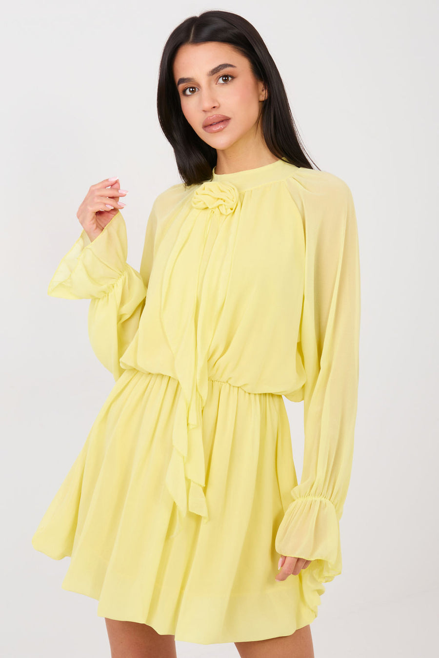 Rue Paris Light Yellow Mini Flared Cocktail Dress