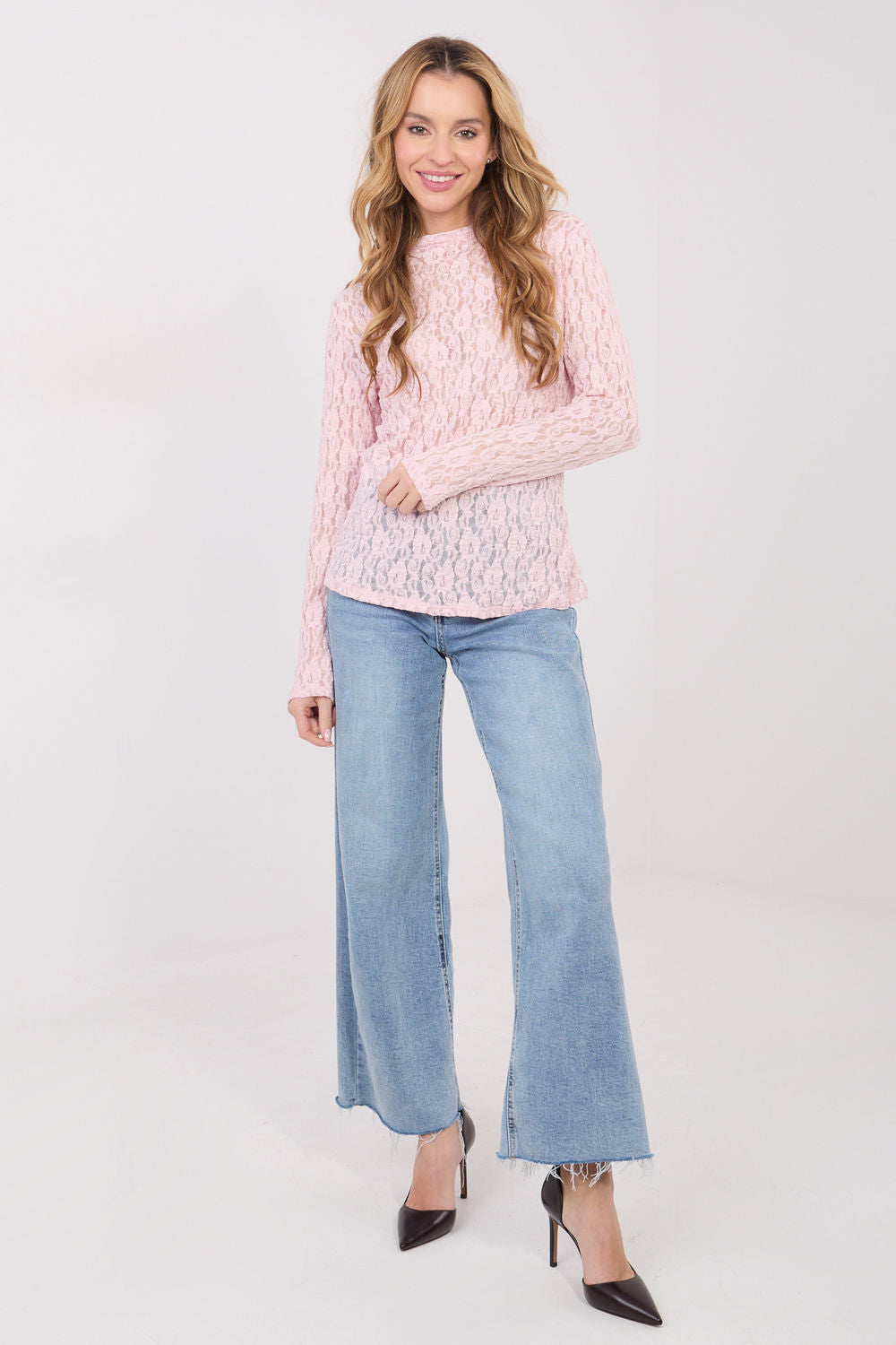 Italy Moda Light Pink Lace Long Sleeve Blouse - view 2