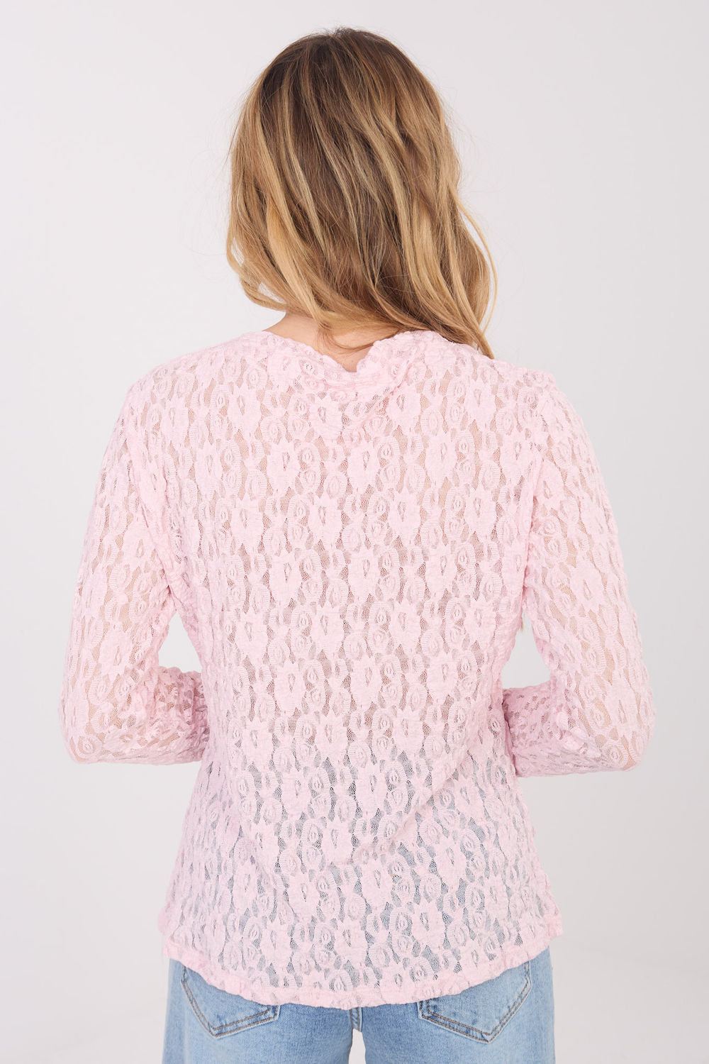 Italy Moda Light Pink Lace Long Sleeve Blouse - view 3