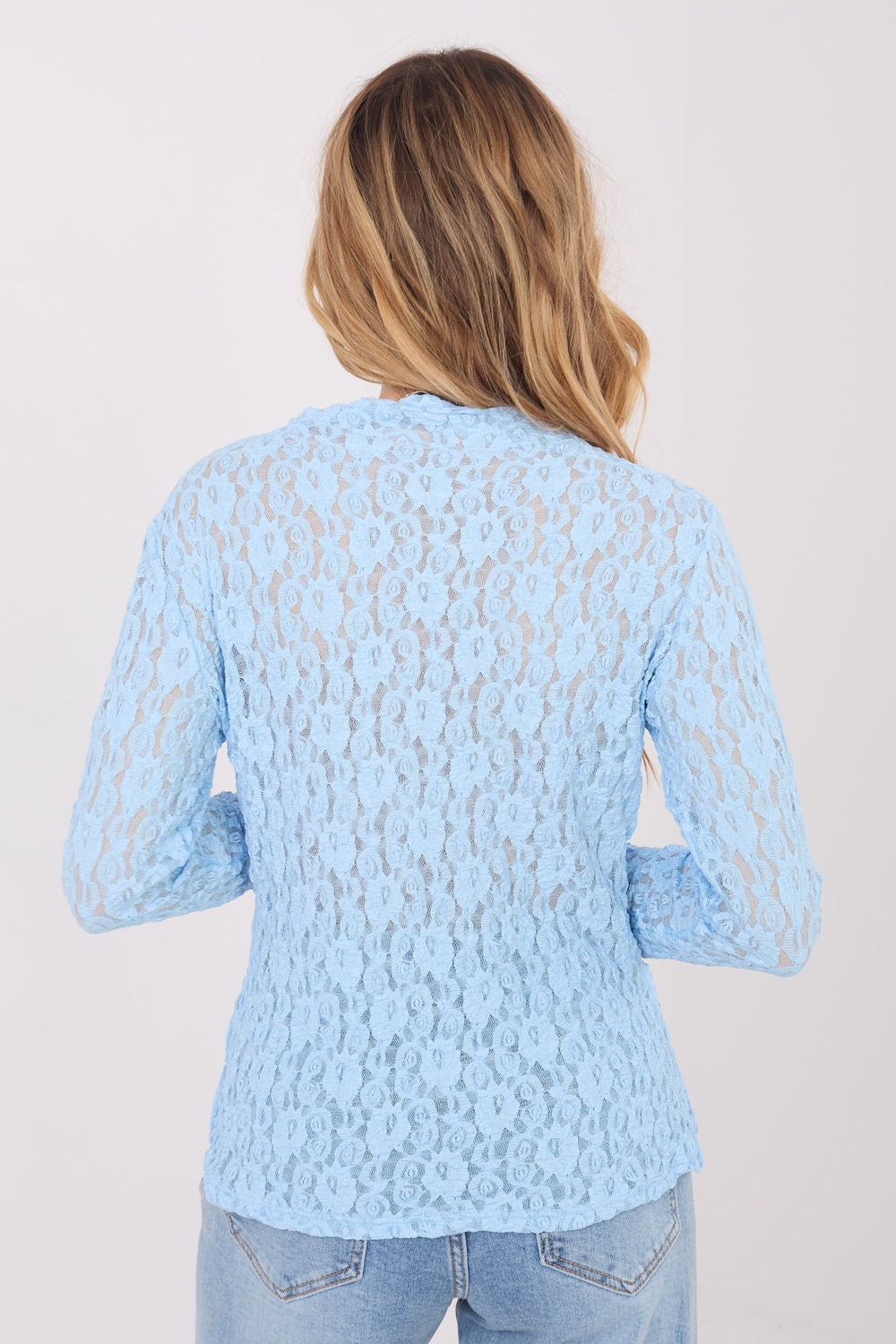 Italy Moda Light Blue Lace Long Sleeve Blouse - view 3