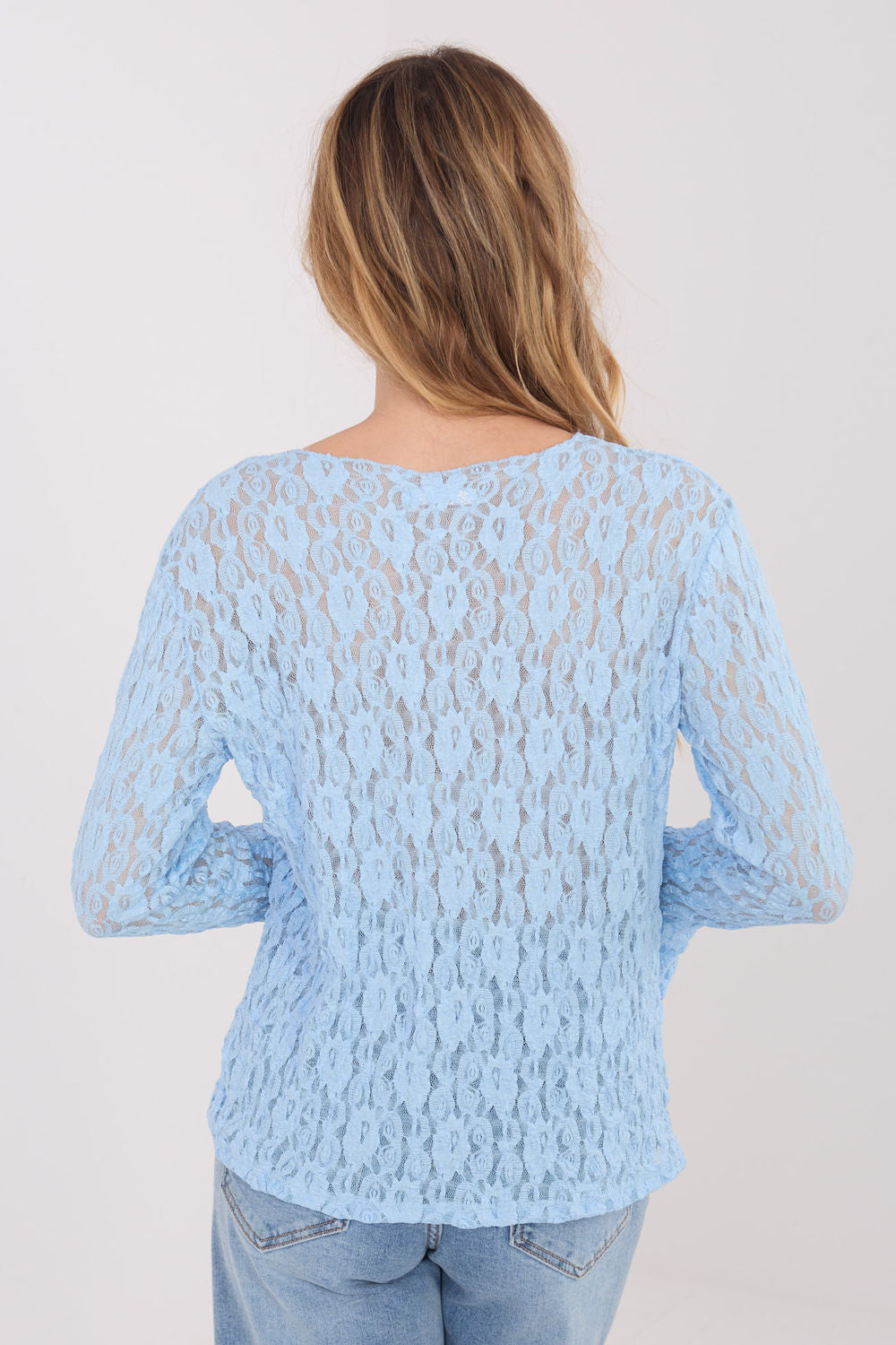 Italy Moda Light Blue Bodycon Lace Blouse - view 3