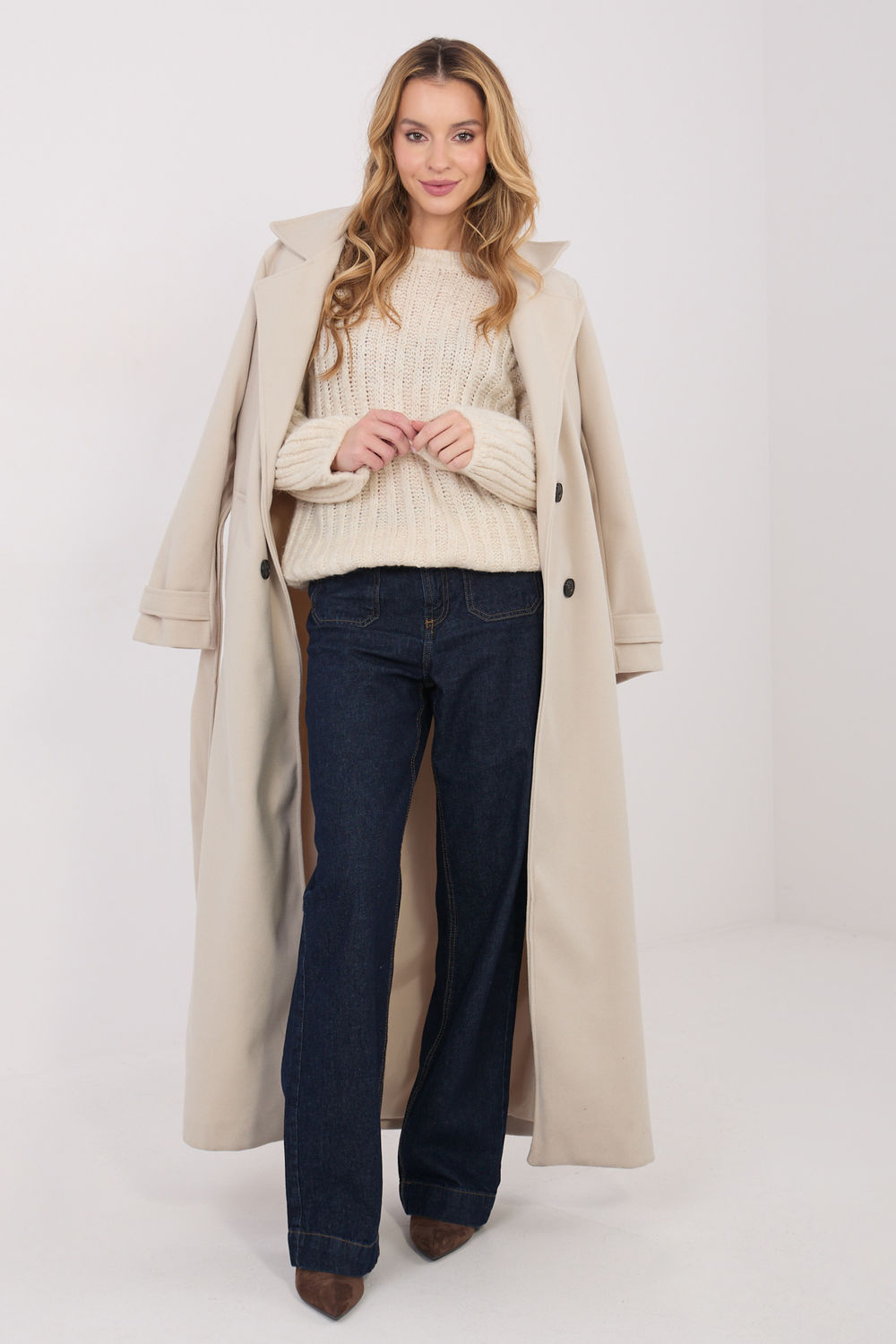Italy Moda Light Beige Knitted Puff Sleeve Jumper - view 2