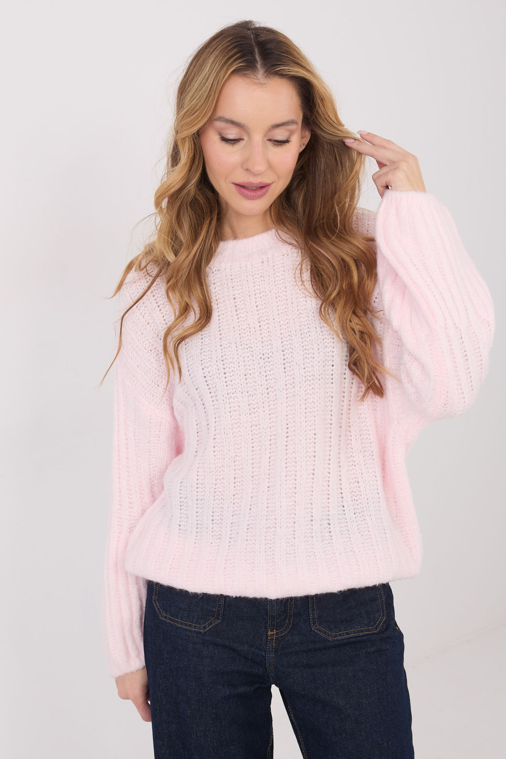 Italy Moda Light Pink Knitted Puff Sleeve Jumper