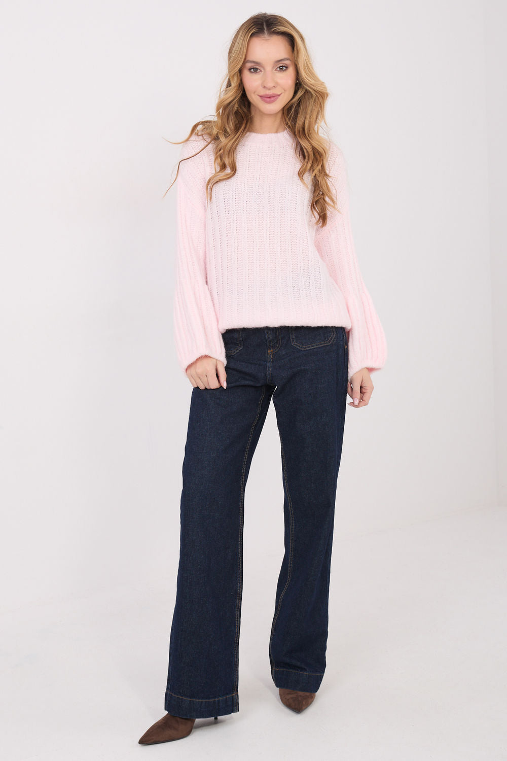 Italy Moda Light Pink Knitted Puff Sleeve Jumper - view 2