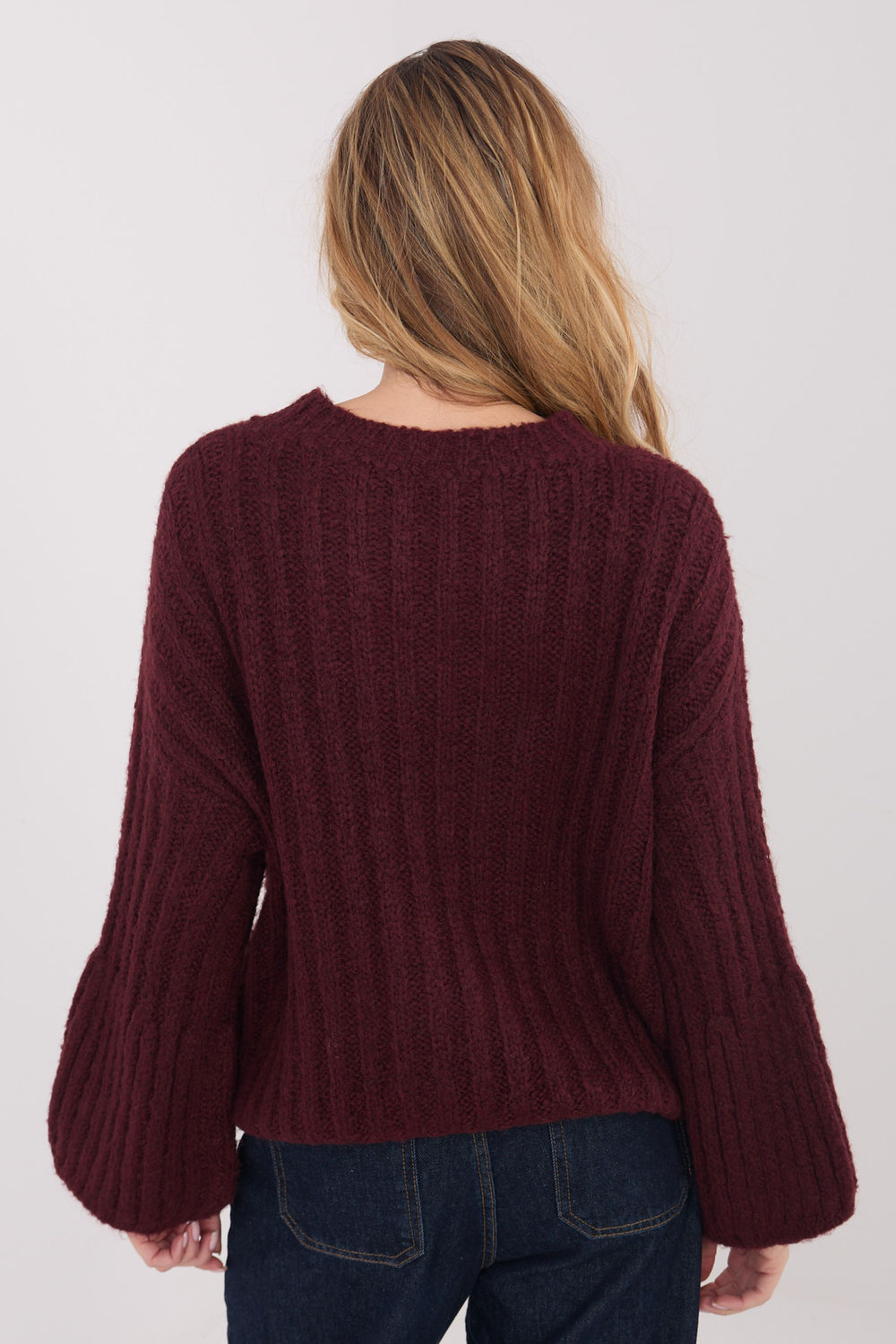 Italy Moda Burgundy Knitted Puff Sleeve Jumper - view 3