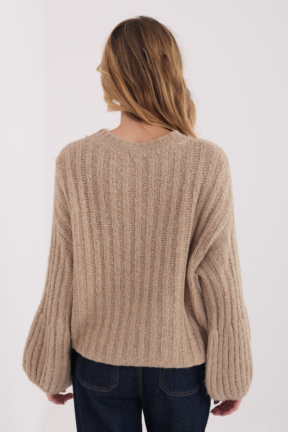 Italy Moda Dark Beige Knitted Puff Sleeve Jumper - view 3