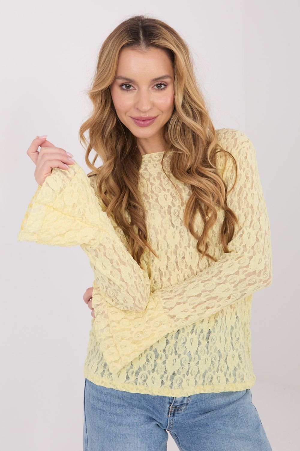 Italy Moda Light Yellow Bodycon Lace Blouse - view 4