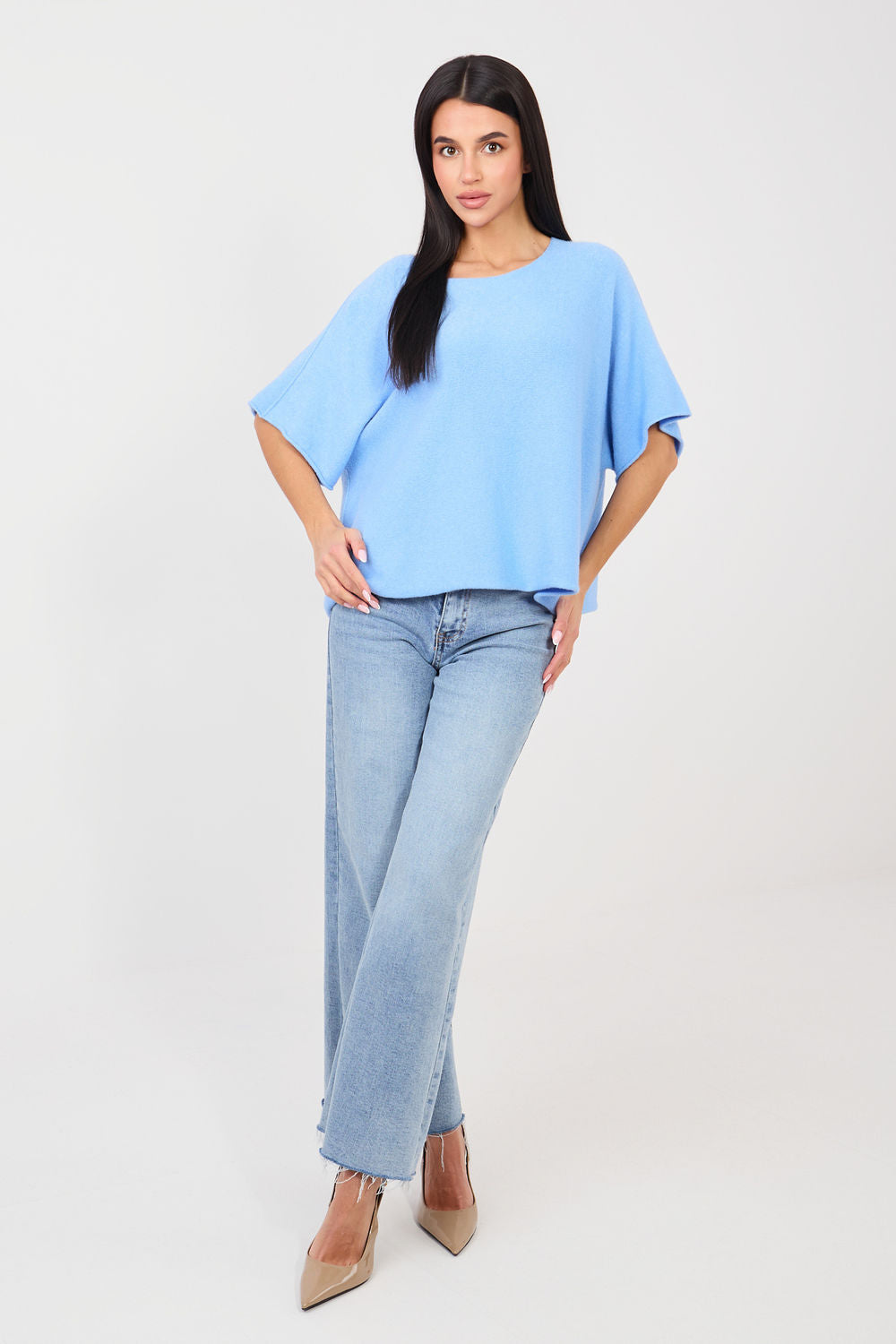 Italy Moda Light Blue Oversized Jumper - view 2