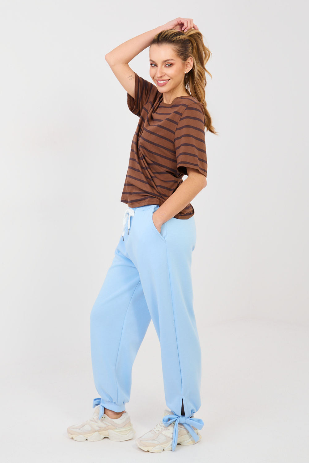 Italy Moda Light Blue Ribbed High Waisted Joggers - view 2