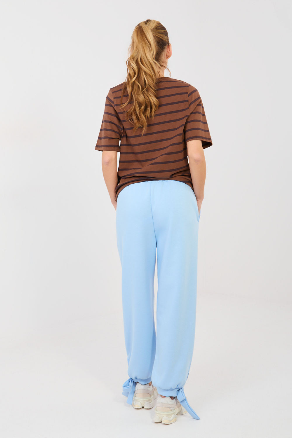 Italy Moda Light Blue Ribbed High Waisted Joggers - view 3