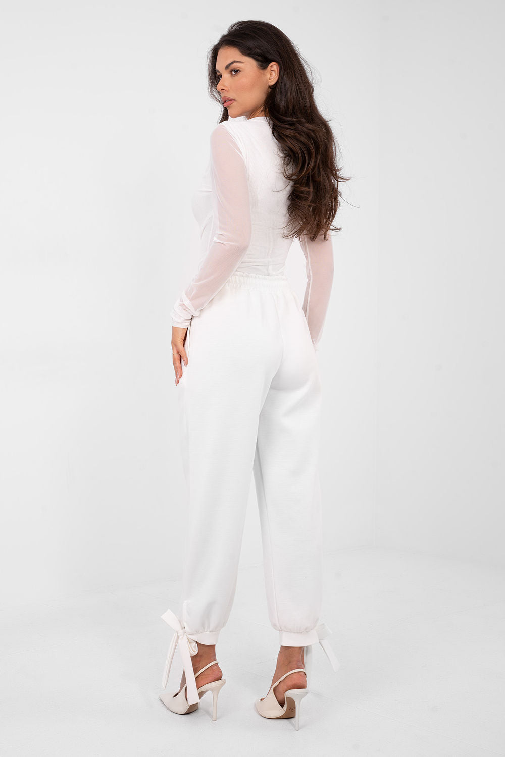 Italy Moda Ecru High Waisted Joggers - view 3