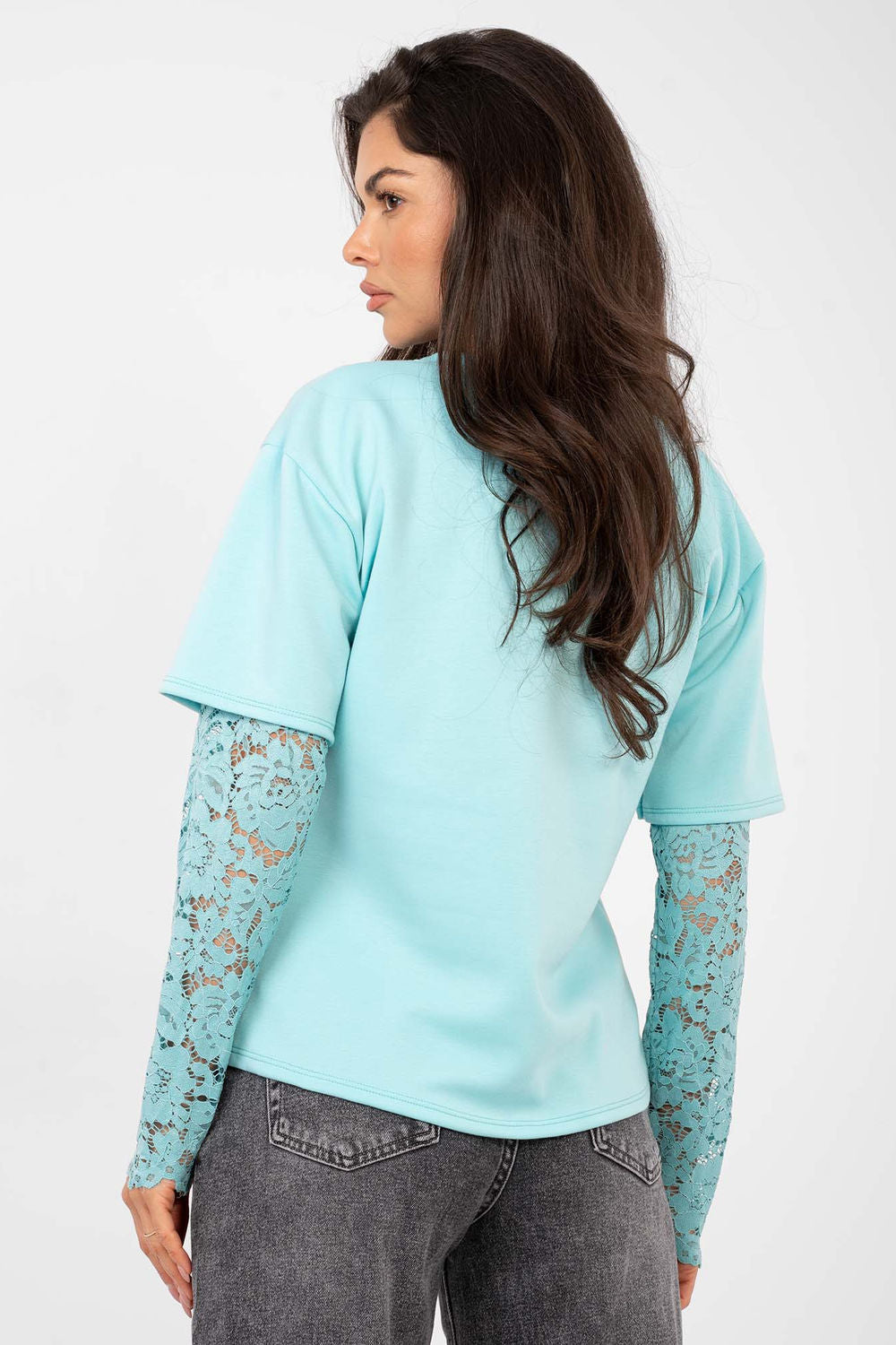 Italy Moda Mint Lace Cotton Blouse - view 3