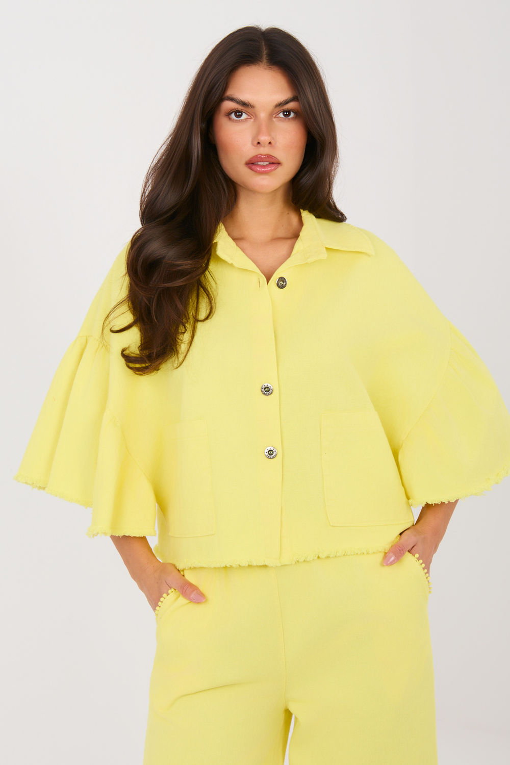 Rue Paris Light Yellow Cotton Denim Jacket