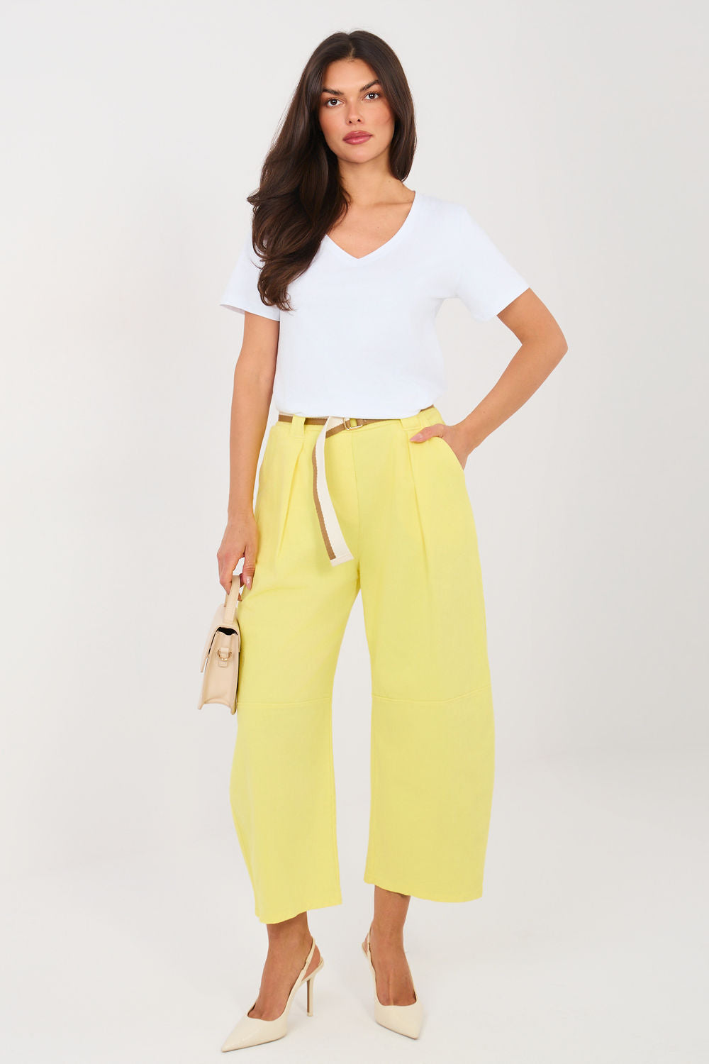 Rue Paris Light Yellow Pleated High Waisted Jeans