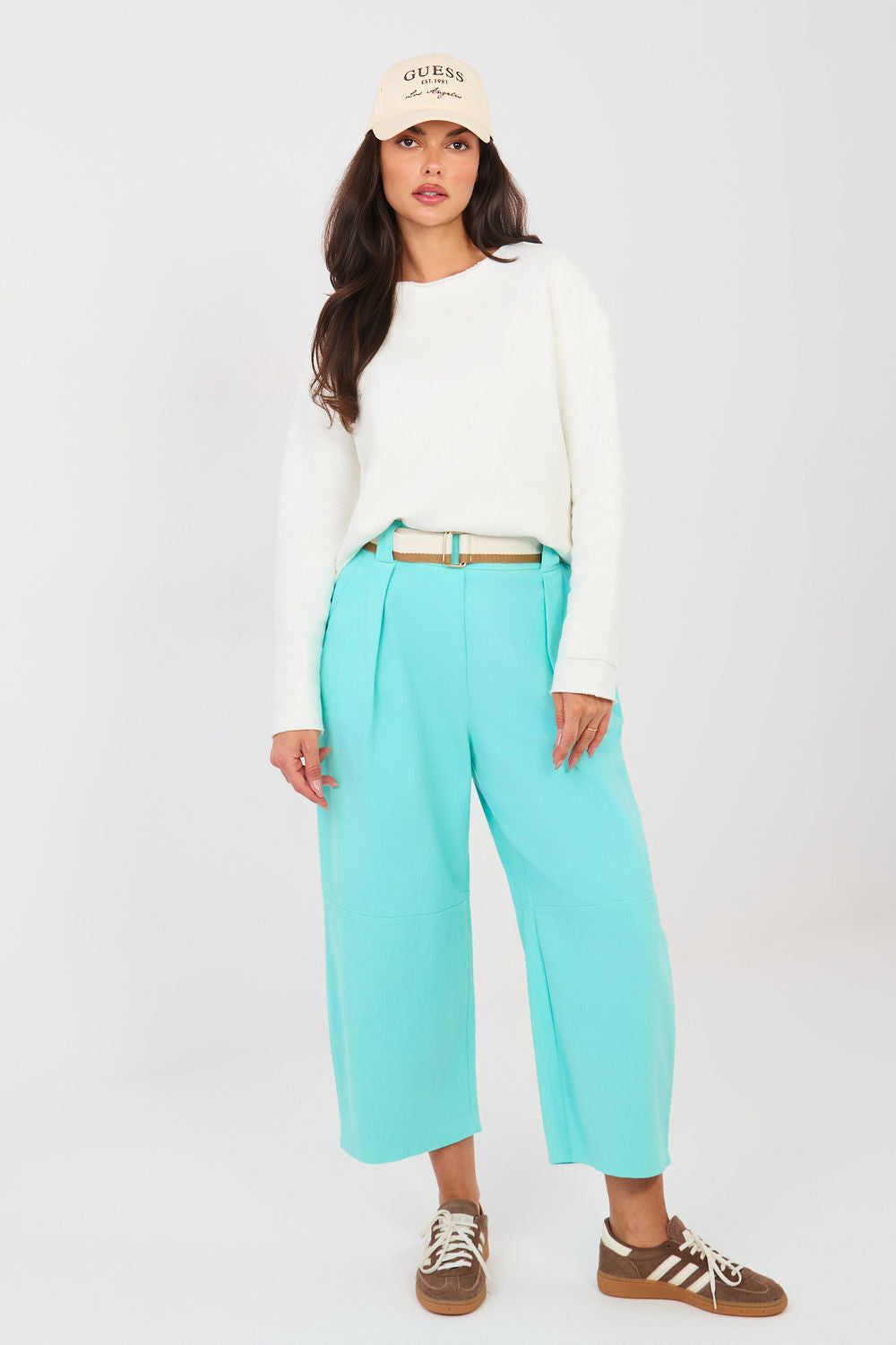 Rue Paris Turquoise Pleated High Waisted Jeans