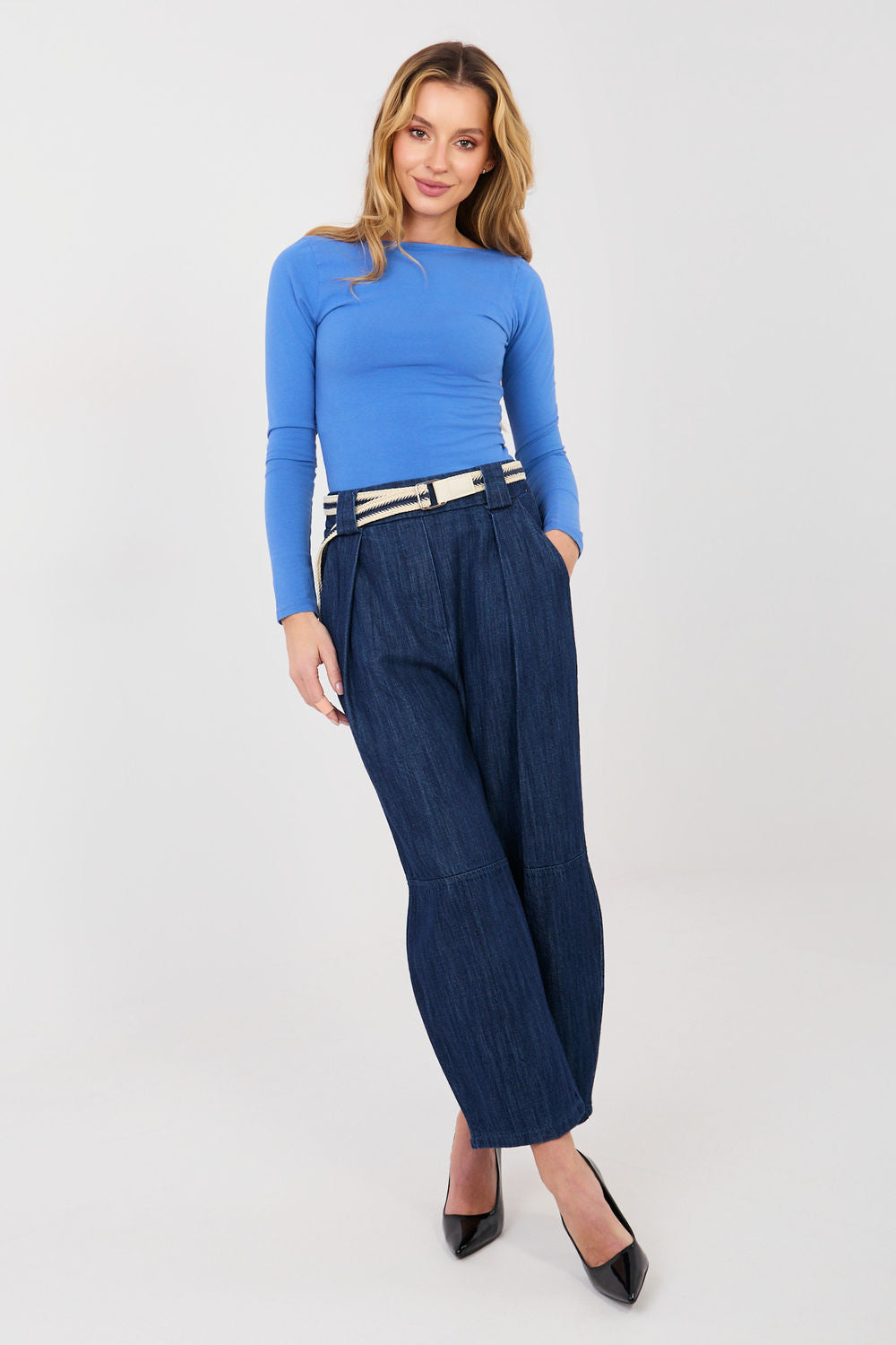 Rue Paris Navy Pleated High Waisted Jeans