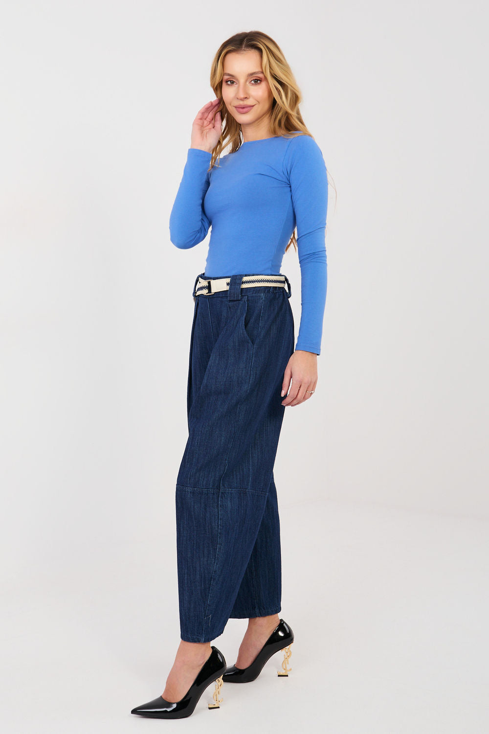 Rue Paris Navy Pleated High Waisted Jeans - view 2