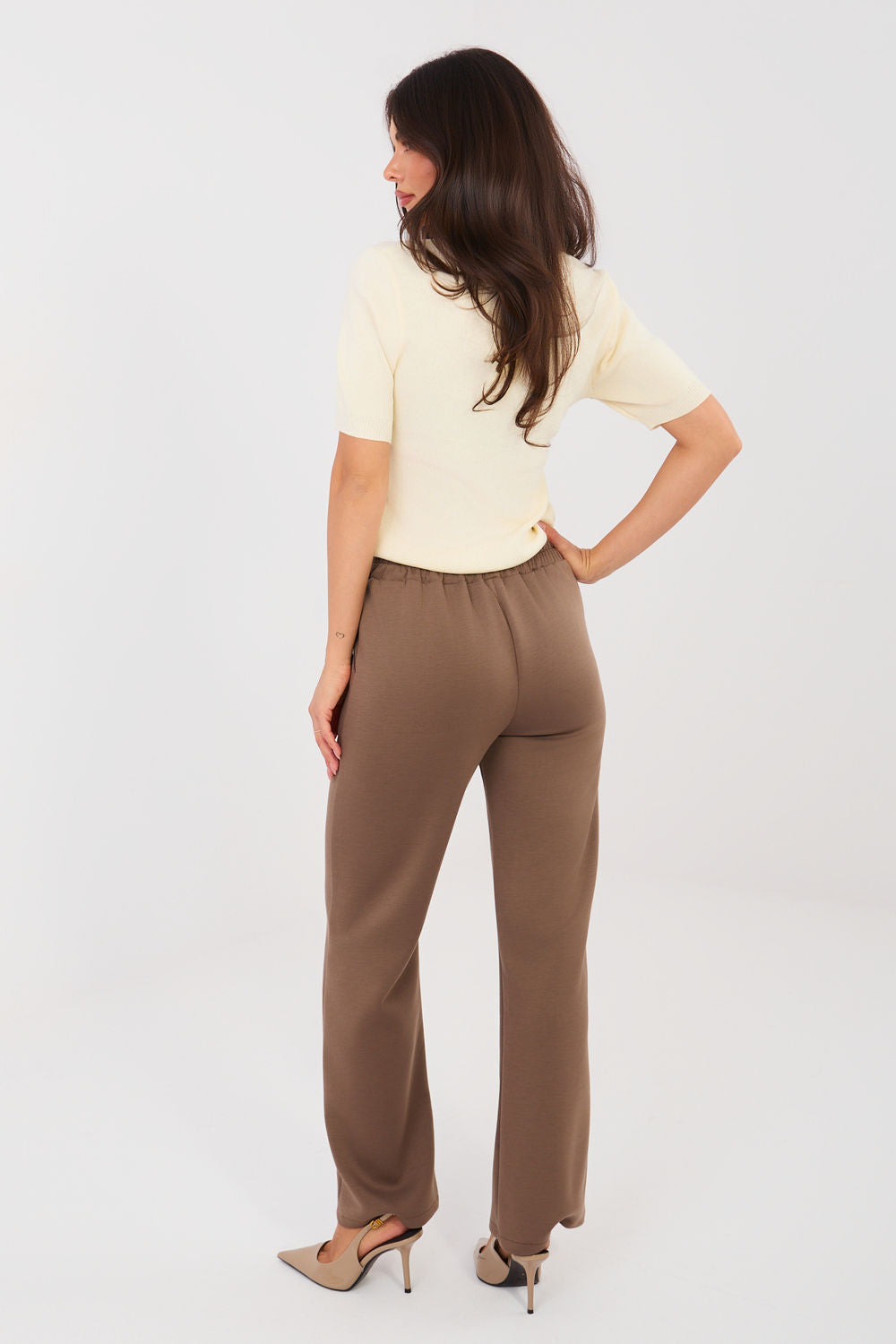Rue Paris Dark Beige Straight High Waisted Trousers - view 3