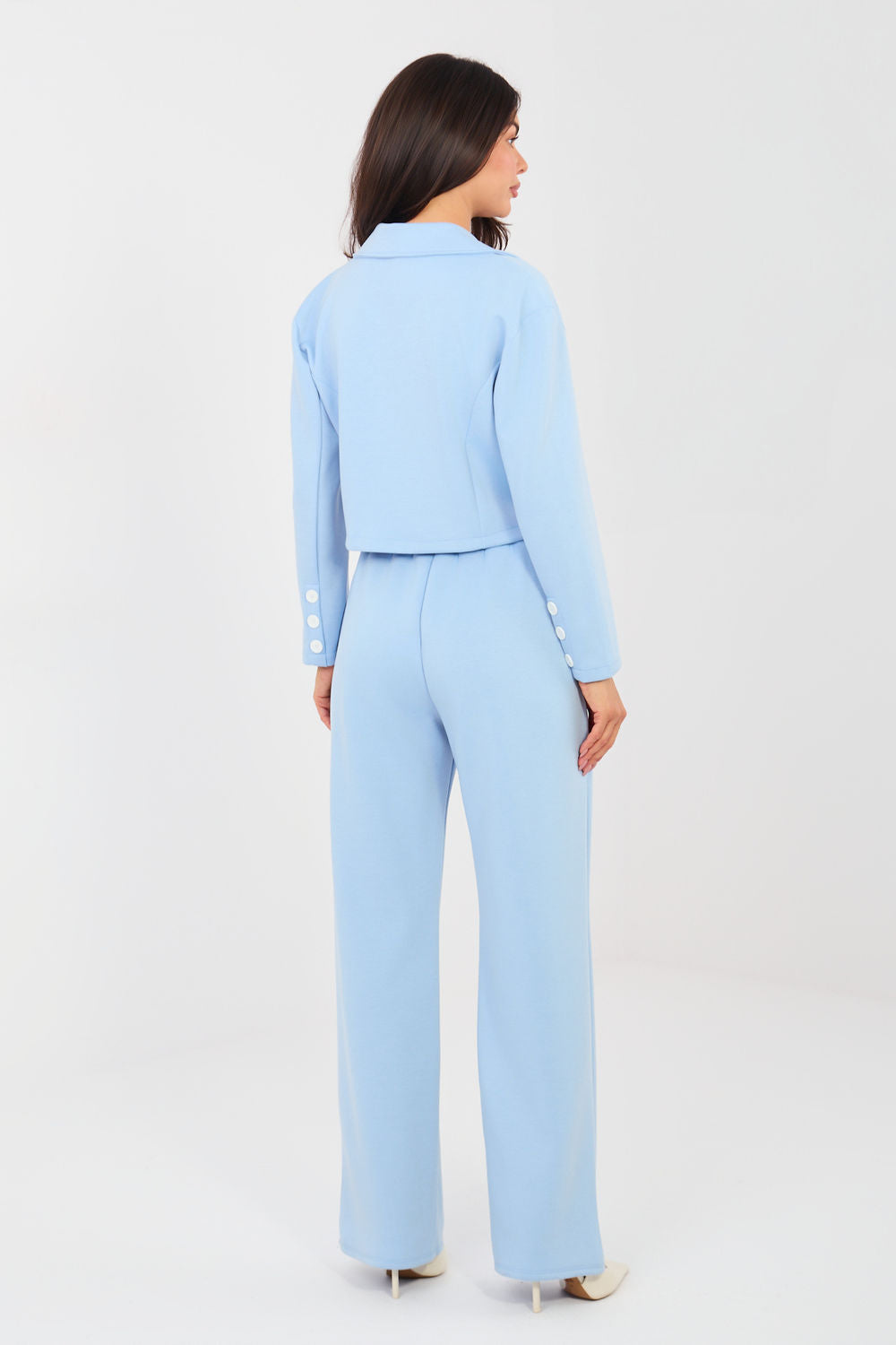 Rue Paris Light Blue Collared High Waisted Long Sleeve Co-Ord Set - view 2