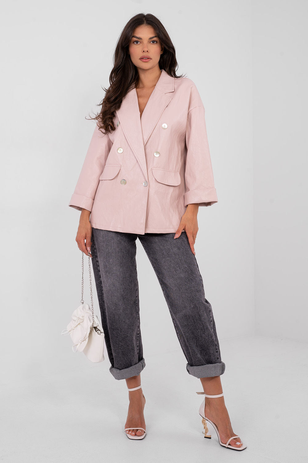 Rue Paris Light Pink Faux Leather Long Sleeve Jacket - view 2
