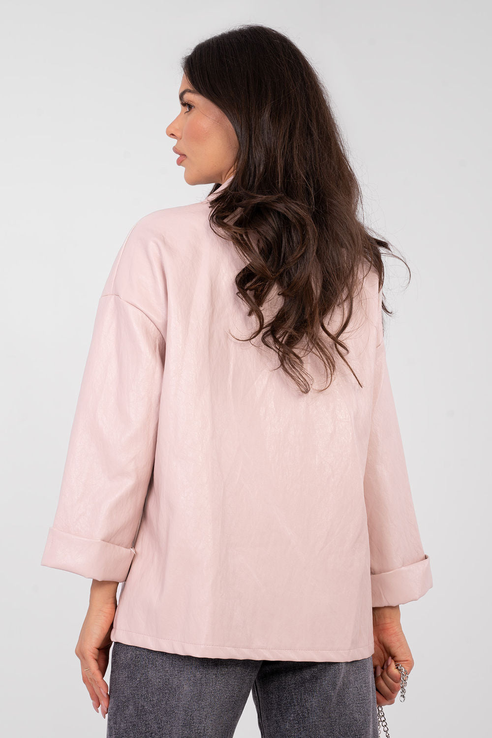 Rue Paris Light Pink Faux Leather Long Sleeve Jacket - view 3