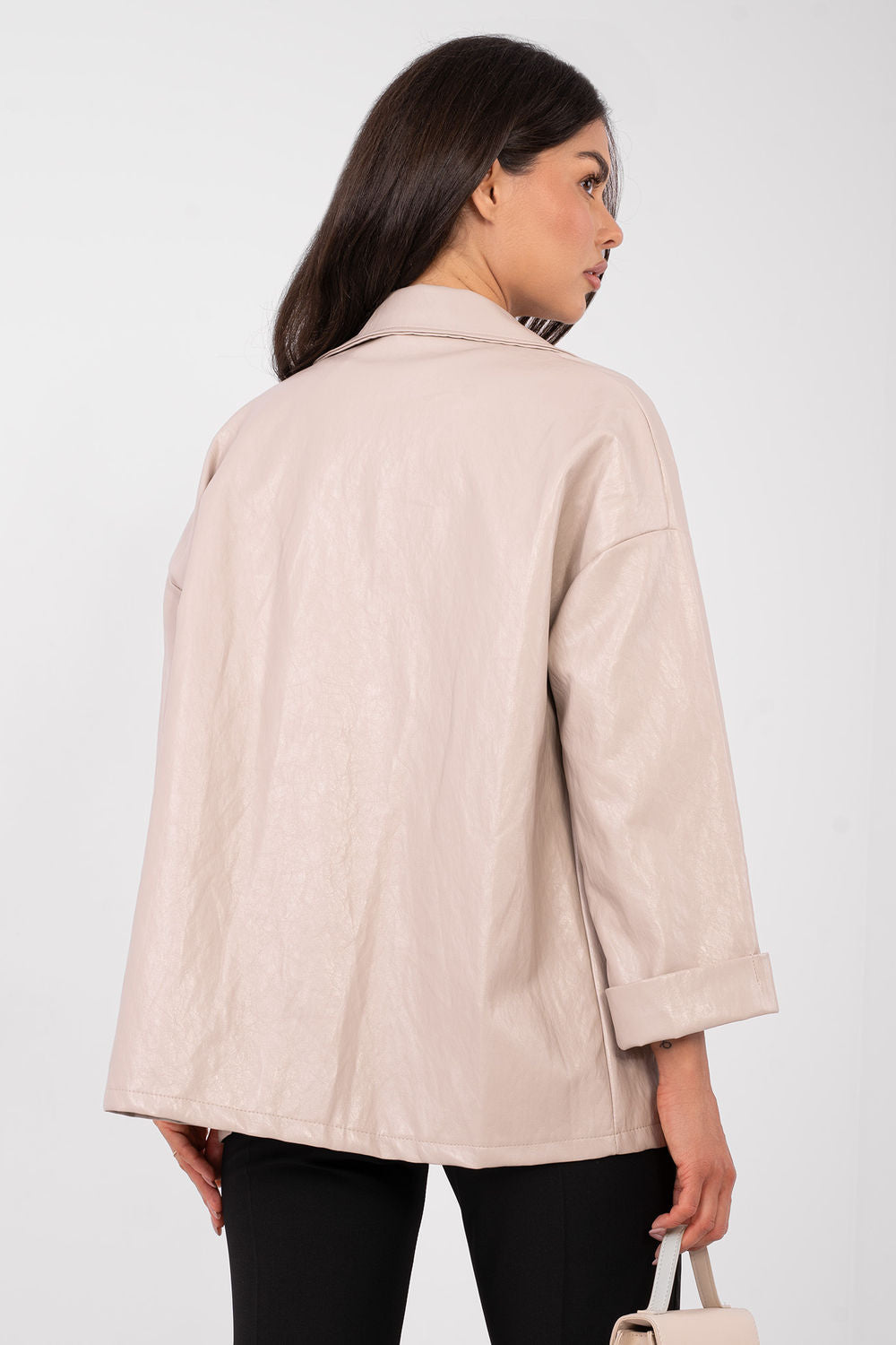 Rue Paris Beige Faux Leather Long Sleeve Jacket - view 3