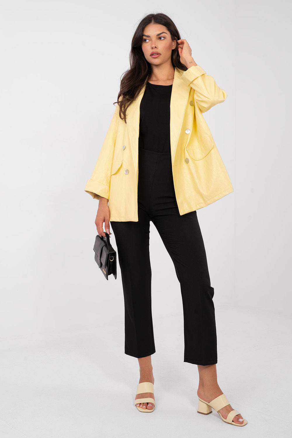 Rue Paris Light Yellow Faux Leather Long Sleeve Jacket - view 2