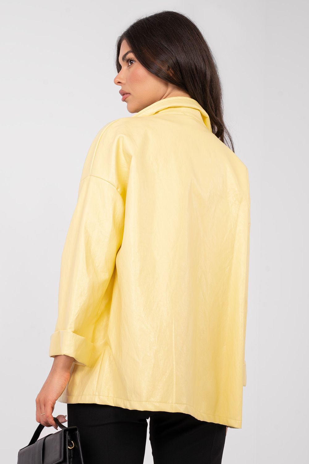 Rue Paris Light Yellow Faux Leather Long Sleeve Jacket - view 3