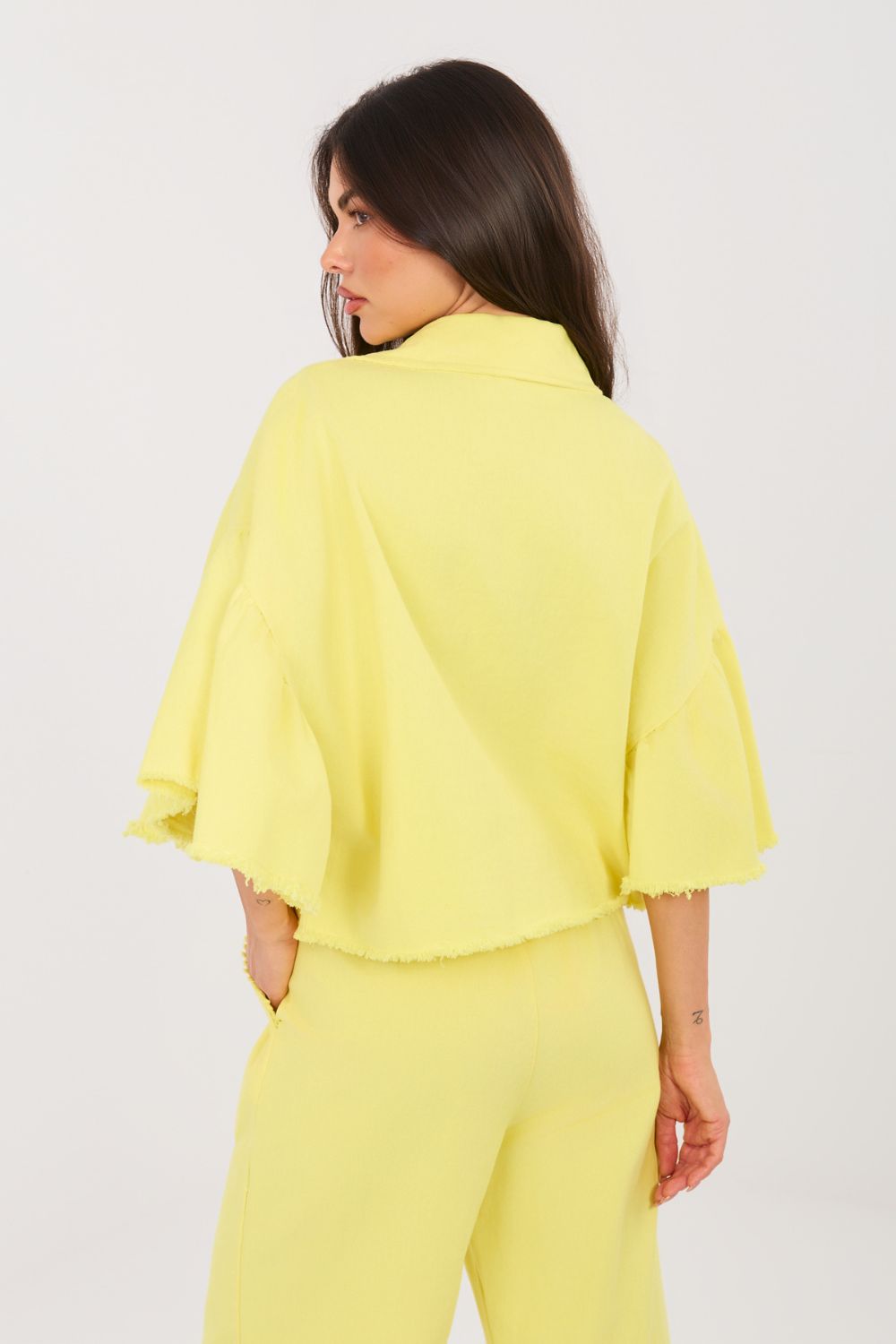Rue Paris Light Yellow Cotton Denim Jacket - view 4