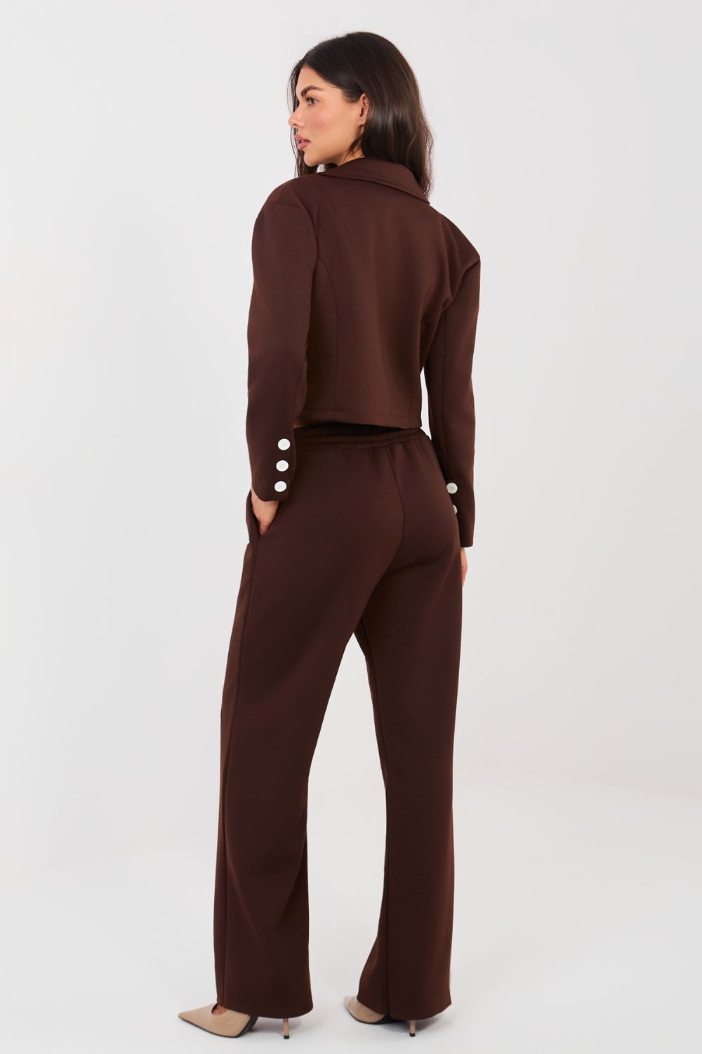 Rue Paris Brown Collared High Waisted Long Sleeve Co-Ord Set - view 3