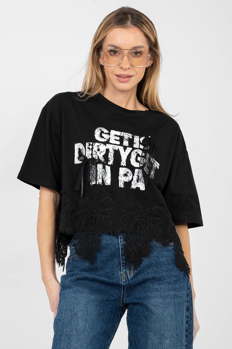 Factory Price Black Lace Short Sleeve Blouse
