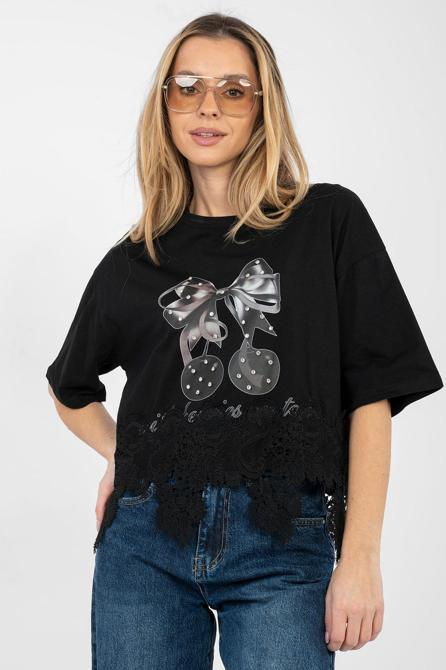 Factory Price Black Lace Short Sleeve Cotton Blouse