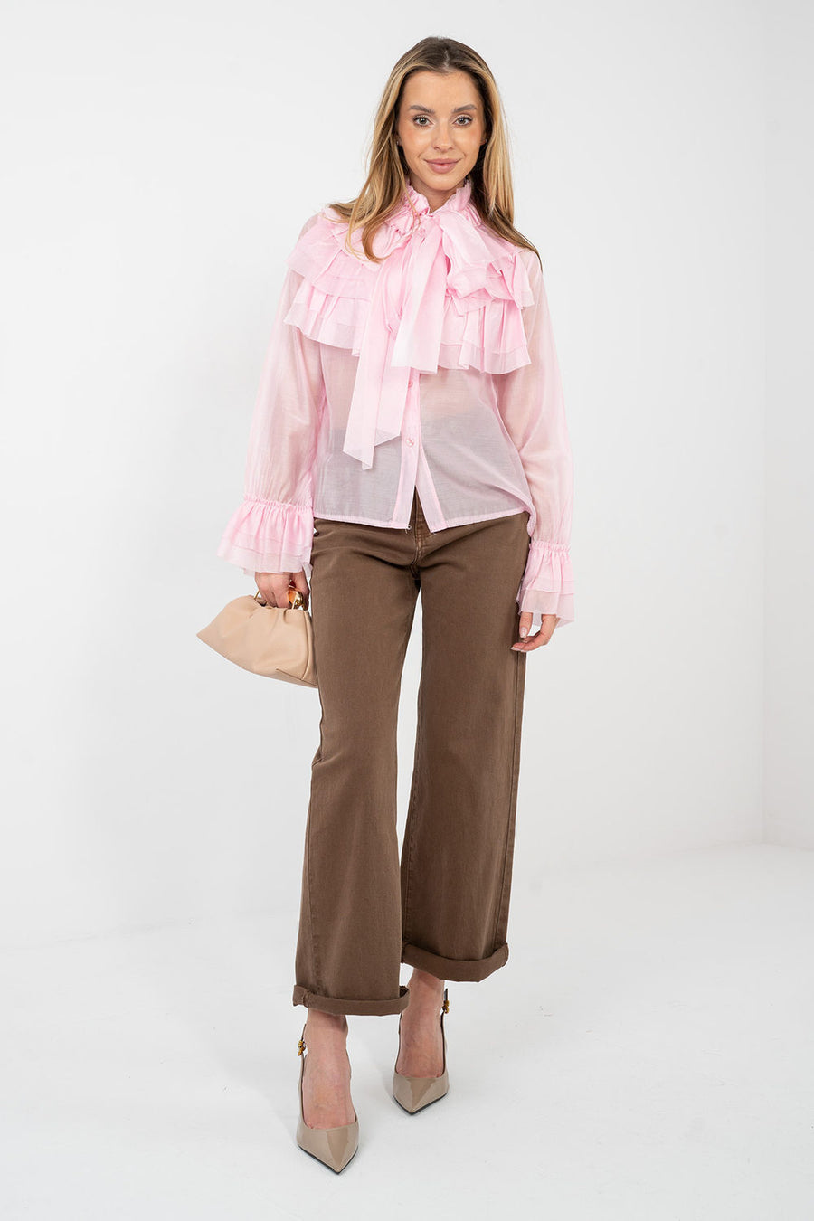 Factory Price Light Pink Long Sleeve Top