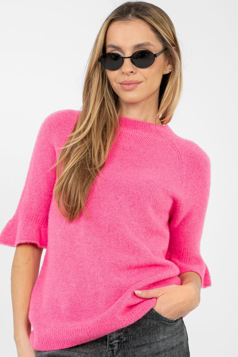 Italy Moda Dark Pink Round Neck Short Sleeve Jumper - view 4