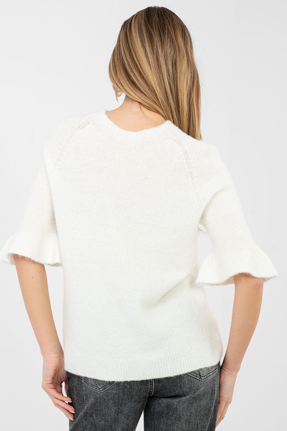 Italy Moda Ecru Round Neck Short Sleeve Jumper - view 3