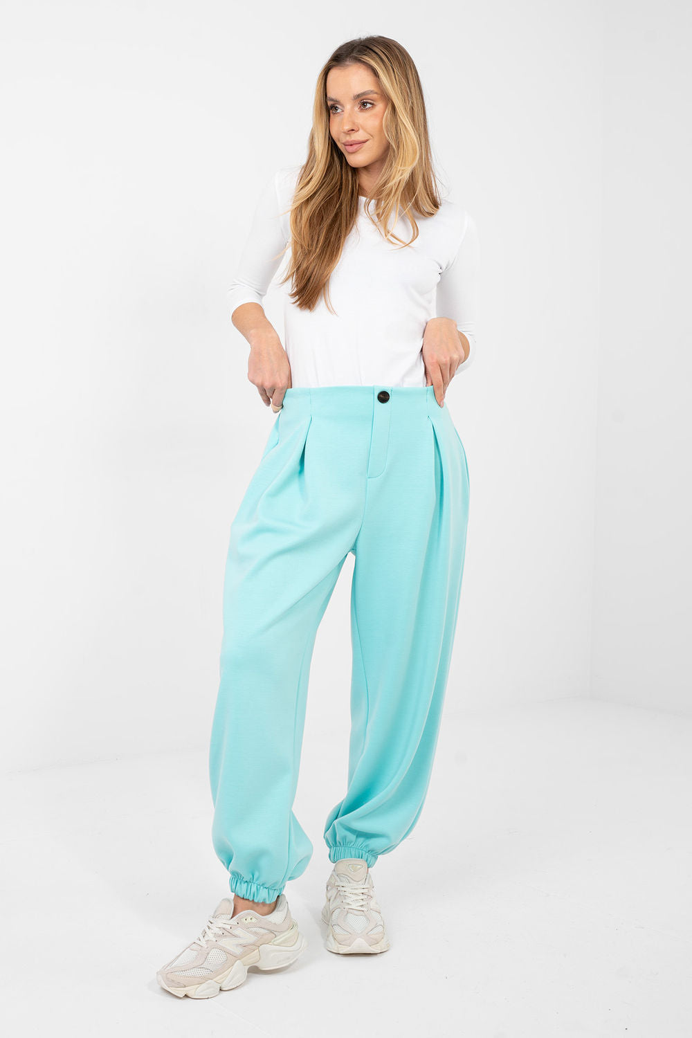 Italy Moda Mint Pleated Joggers - view 2