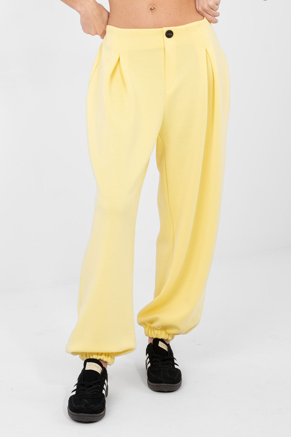 Italy Moda Light Yellow Pleated Joggers