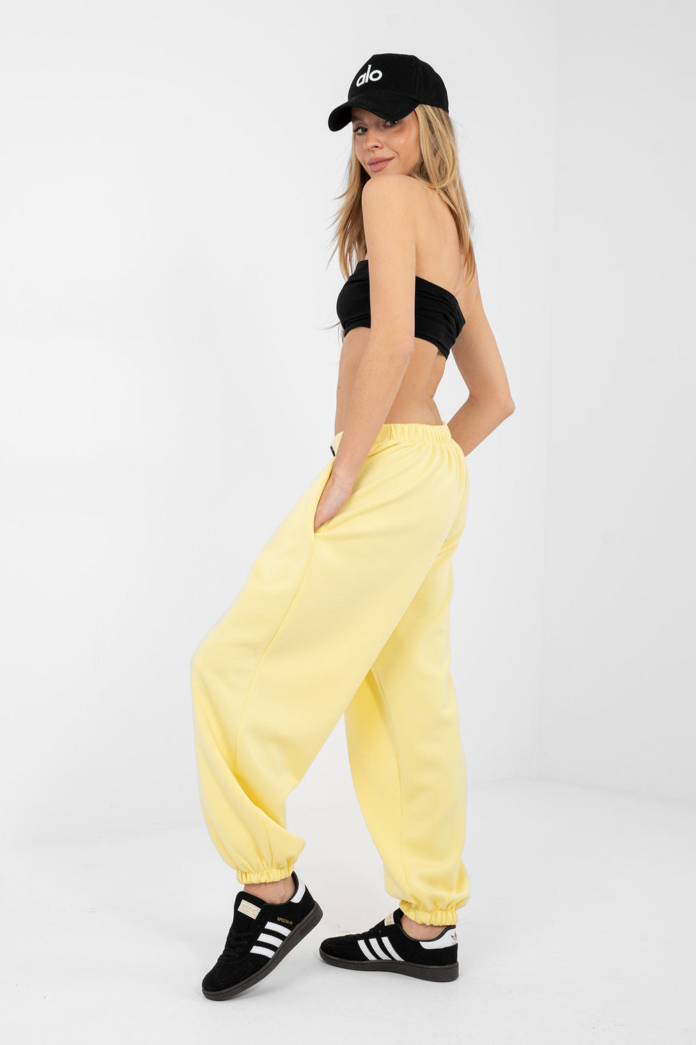 Italy Moda Light Yellow Pleated Joggers - view 4