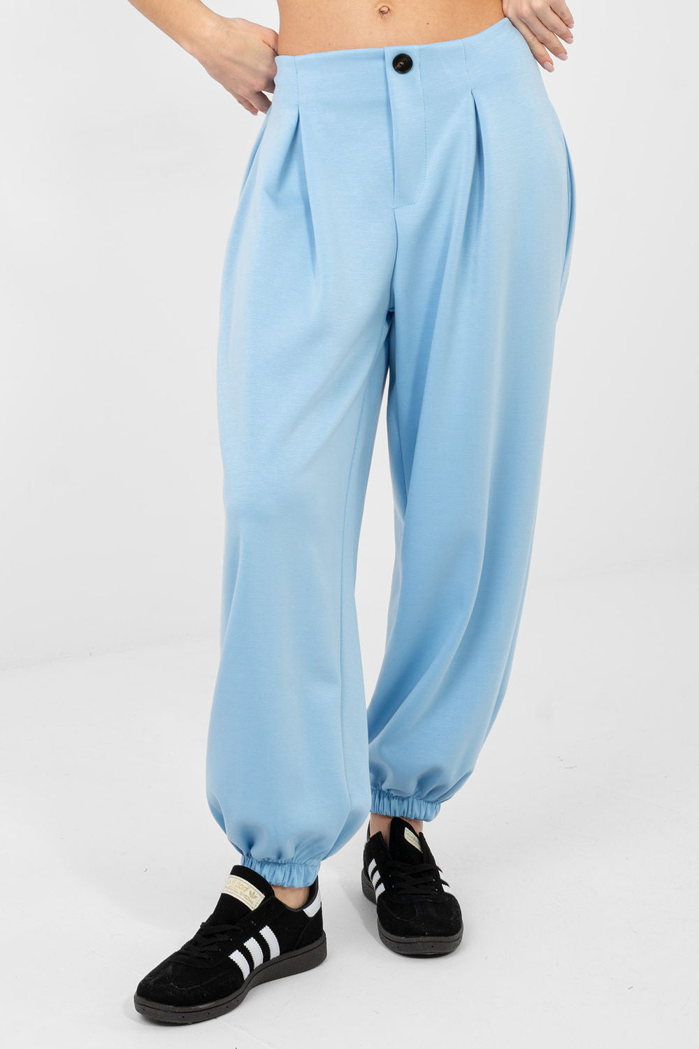 Italy Moda Light Blue Pleated Joggers