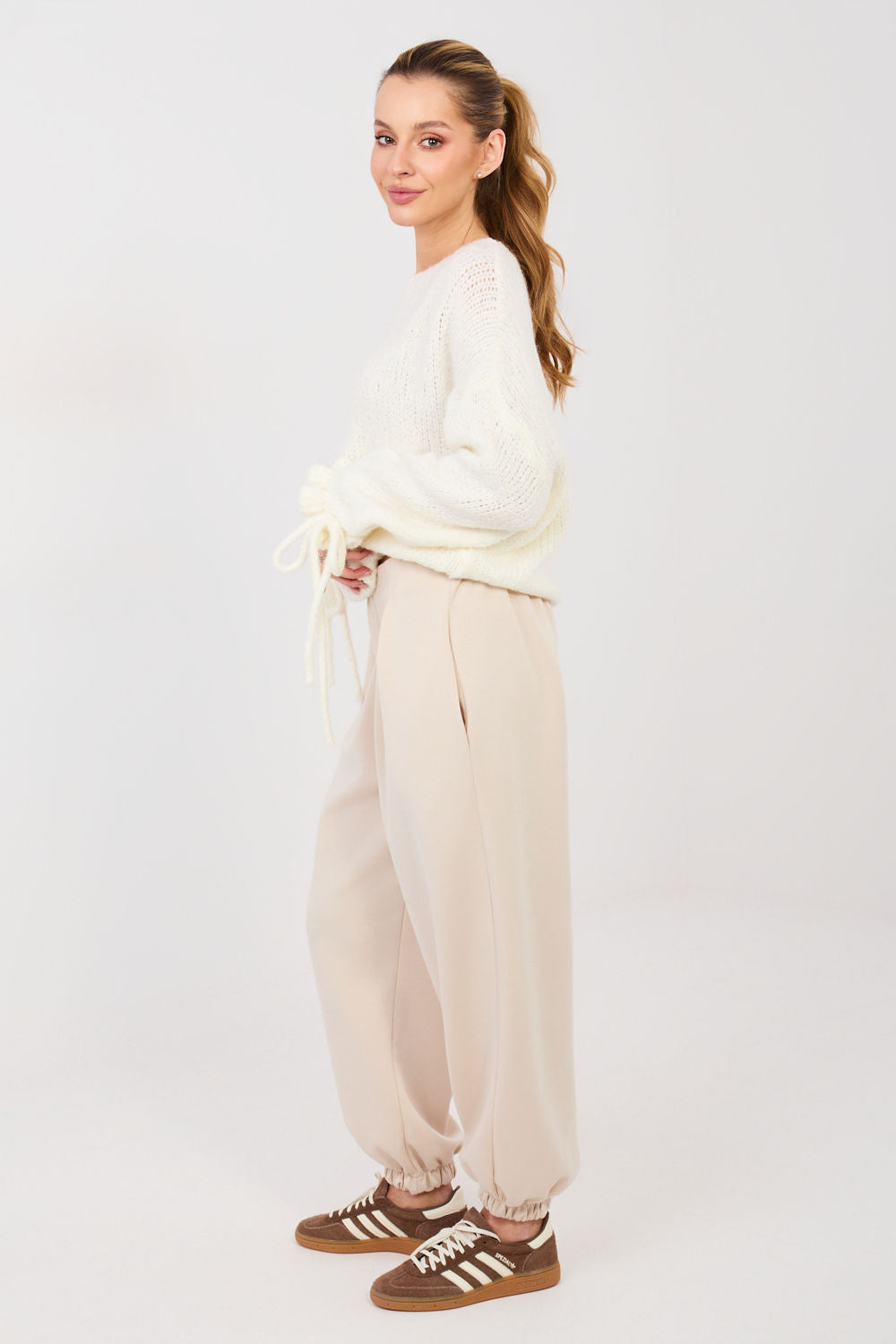 Italy Moda Light Beige Pleated Joggers - view 2