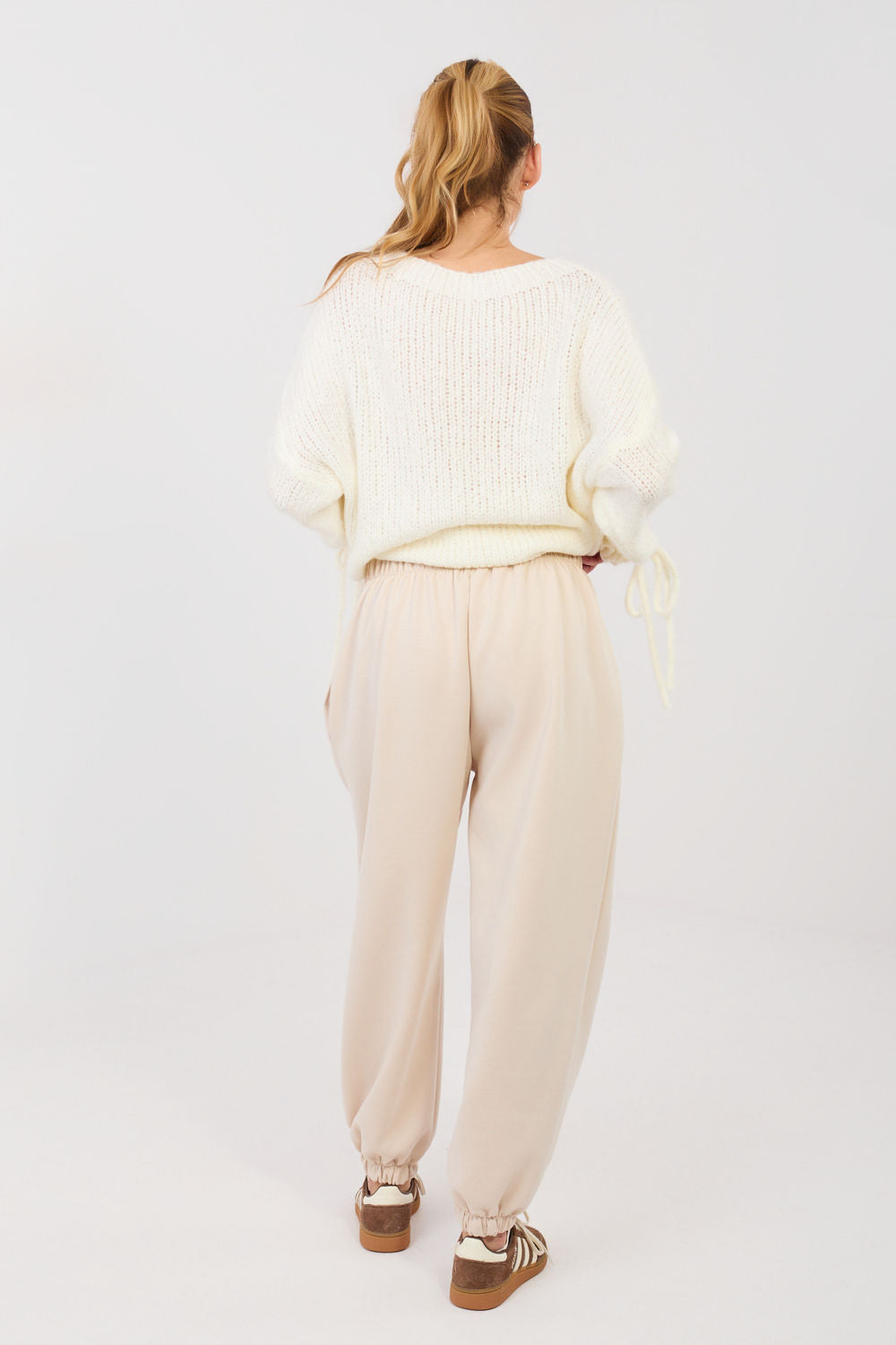 Italy Moda Light Beige Pleated Joggers - view 3