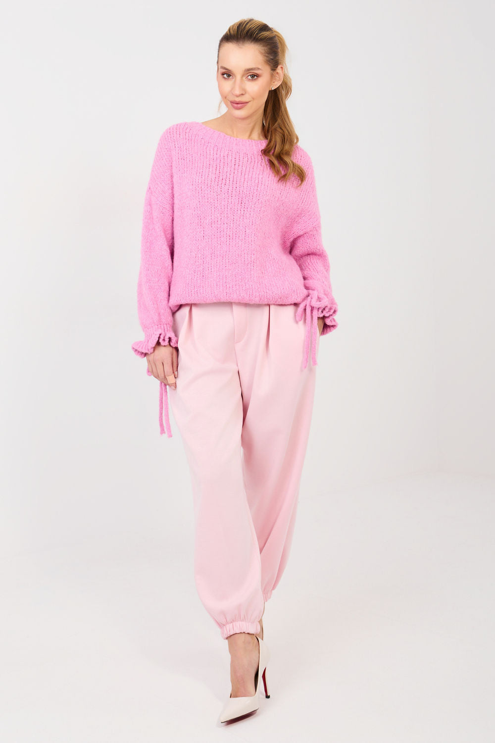Italy Moda Light Pink Pleated Joggers