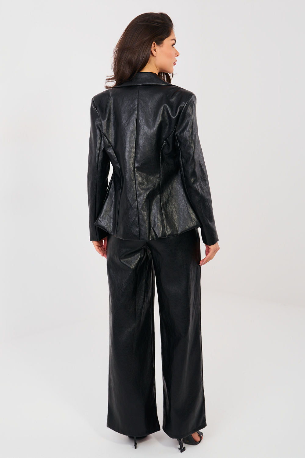 Italy Moda Black Faux Leather Wide Leg Trousers - view 3