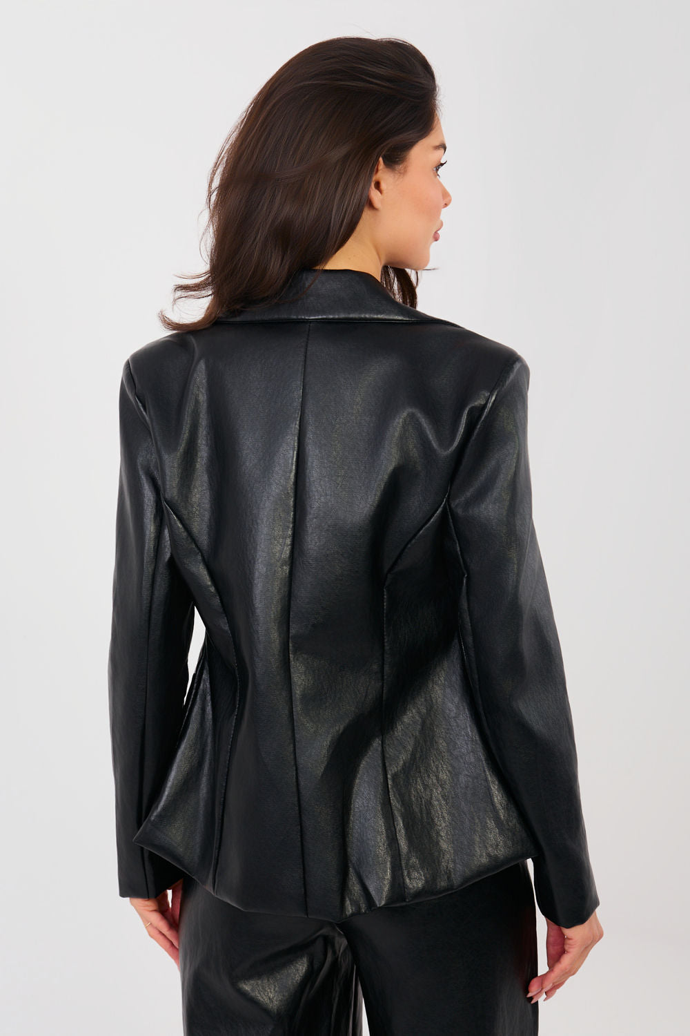 Italy Moda Black Faux Leather Long Sleeve Jacket - view 3
