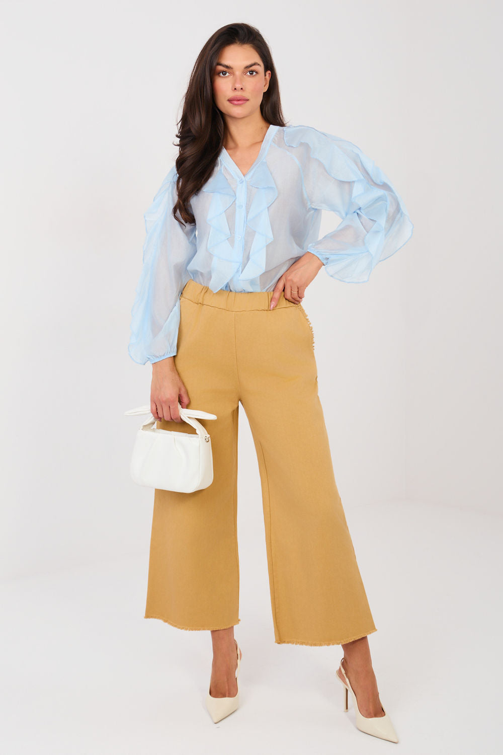 Italy Moda Camel Wide Leg High Waisted Trousers